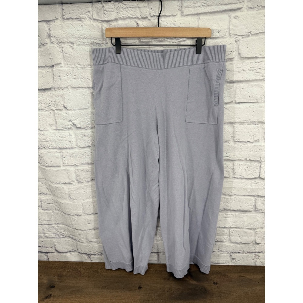 Soma 24/7 Cropped Sweater Pants Periwinkle Blue Cotton Knit Wide Leg Crop XL - Picture 2 of 11